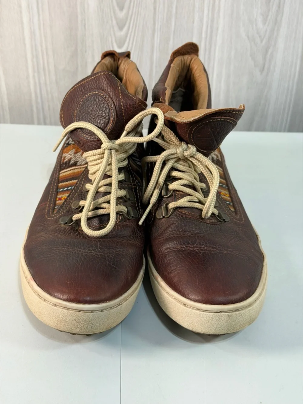 Inkkas‎ Brown Leather Camping Boots Outdoor Hiking Shoe M 9/W 11 Peruvian Fabric